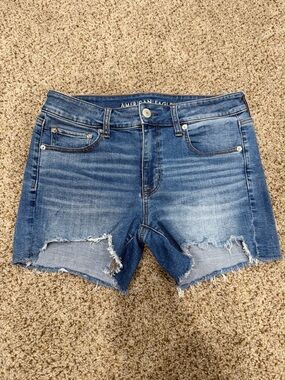 American Eagle Distressed Mid-Blue Denim Cutoff Shorts